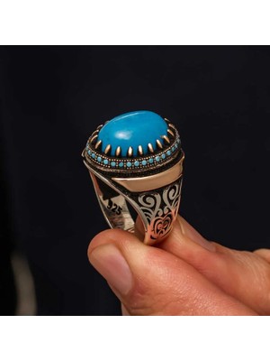 Inure Jewelry Gümüş Turkuaz Taşlı Erkek Yüzük