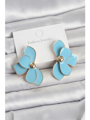 Mavi Mineli Lotus Model Pirinç Kadın Küpe
