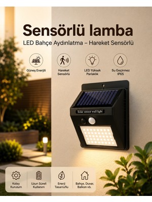 Armüz Sensörlü, Güneş Enerjili LED Duvar Lambası Bahçe ve Balkon Aydınlatma