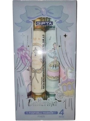 Gıpta F1425 Ballerına Çift Taraflı Kokulu Fosforlu Kalem 4'lü Mavi Set
