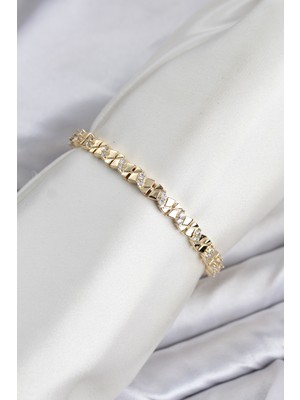 cm Model Zirkon Taşlı Vıp Seri Gold Renk Pirinç Kadın Bileklik