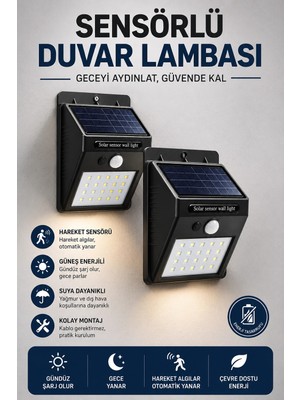 Armüz Solar Sensörlü Duvar Lambası Bahçe Lamba 20 LED Işık