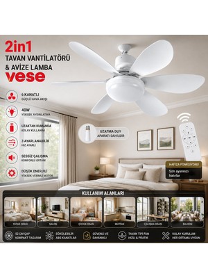Aydogan's Ayd 2in1=tavan Vantilatör - Avize Lamba 40W Kumandalı 6knat VNT-005
