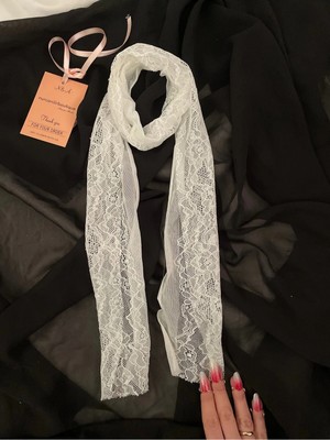 Nurcanilirboutique Beyaz Fransız Dantel Fular