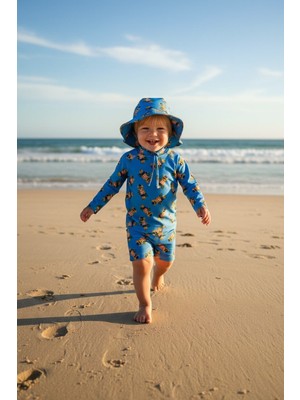 Melomel Teddy Baby Erkek Bebek Uzun Kollu Mayo Şapka Deniz Patiği Set