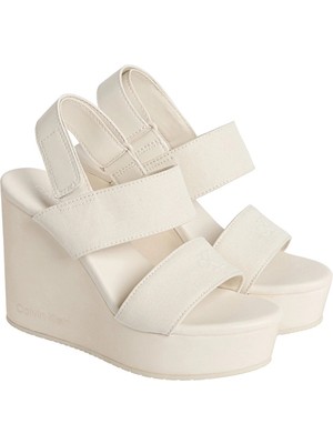 Calvin Klein Jeans Kadın Wedge Sandal Webbıng In Sandalet YW0YW01790AEO Bej