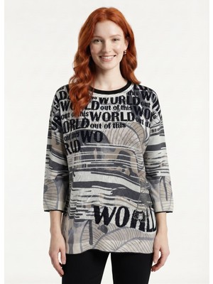 Neden Tekstil Kadın Yazı Baskılı Uzun Kollu Triko Sweatshirt