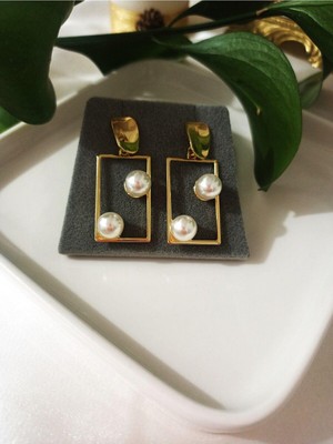 Svc Accessories Çift Incili Dikdörtgen Küpe