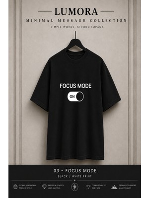 Lumora Store %100 Pamuk Focus Mode Baskılı Unisex Oversize Tişört
