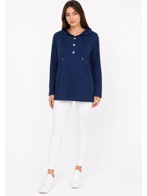 Neden Tekstil Kadın Kapüşonlu Lacivert Sweatshirt