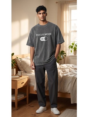 Lumora Store %100 Pamuk Focus Mode Baskılı Unisex Oversize Tişört