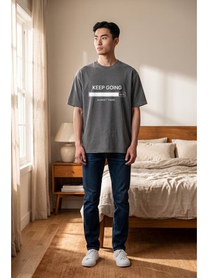 Lumora Store %100 Pamuk Keep Going Baskılı Unisex Oversize Tişört