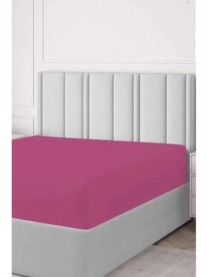 Uravas Store Pamuk Çift Kişilik Lastikli(Fitted)  Penye Çarşaf Fuşya