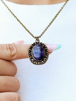 Esha Store Doğal Taş Sodalit Doğal Taşlı Antik Kadın Kolye EUK34SDLT