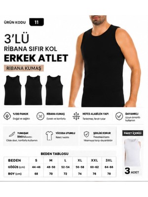 Yıldız Çamaşır Erkek Ribana Sıfır Kol Bisiklet Yaka %100 Pamuk Fanila Atlet (10-11-14) - 3 Adet