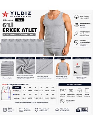 Yıldız Çamaşır Erkek Süprem Askılı Atlet (00-135-136) - 6 Adet