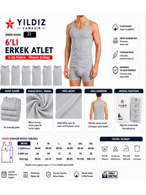 Yıldız Çamaşır Erkek Ribana Askılı Atlet (04-18-21) - 6 Adet