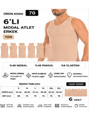 Yıldız Çamaşır Erkek Modal Likralı Askılı Atlet (70-71-72-73-74) - 6 Adet
