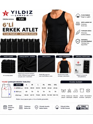 Yıldız Çamaşır Erkek Süprem Askılı Atlet (00-135-136) - 6 Adet