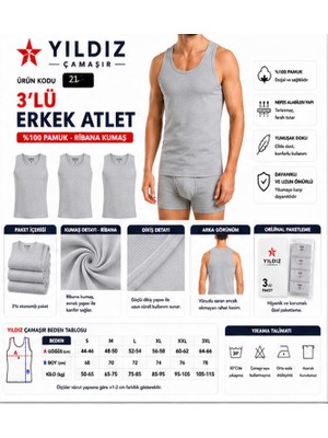 Yıldız Çamaşır Erkek Ribana Askılı Atlet (04-18-21) - 3 Adet