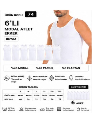 Yıldız Çamaşır Erkek Modal Likralı Askılı Atlet (70-71-72-73-74) - 6 Adet