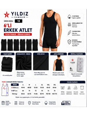 Yıldız Çamaşır Erkek Ribana Askılı Atlet (04-18-21) - 6 Adet