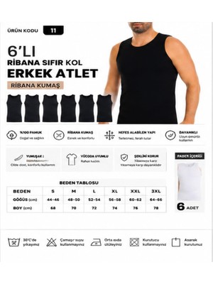 Yıldız Çamaşır Erkek Ribana Sıfır Kol Bisiklet Yaka %100 Pamuk Fanila Atlet (10-11-14) - 6 Adet
