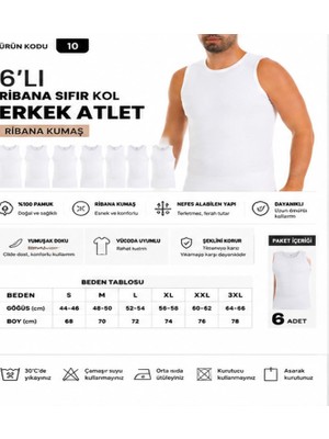 Yıldız Çamaşır Erkek Ribana Sıfır Kol Bisiklet Yaka %100 Pamuk Fanila Atlet (10-11-14) - 6 Adet