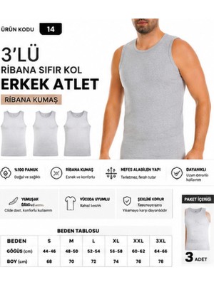 Yıldız Çamaşır Erkek Ribana Sıfır Kol Bisiklet Yaka %100 Pamuk Fanila Atlet (10-11-14) - 3 Adet