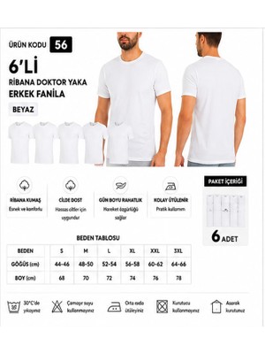 Yıldız Çamaşır Erkek Ribana Kapalı Yaka %100 Pamuk Fanila Atlet (55-56-57) - 6 Adet