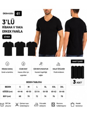 Yıldız Çamaşır Erkek Ribana V Yaka %100 Pamuk Body Fanila Atlet (60-61-62) - 3 Adet