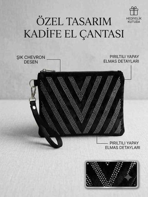 Raksin Kadife Taş Işlemeli Abiye El Çantası