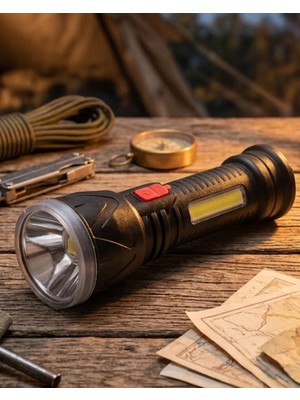 Armüz Şarjlı LED El Feneri 9 LED Güçlü Işık ve 4 Modlu Kullanım