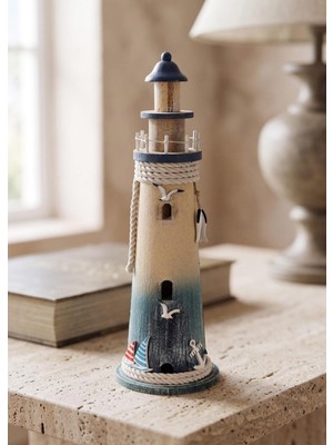 The Mia Retro Marin Deniz Feneri Halat ve Çapa Obje 52 cm