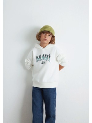 Mavi Mavi Logo Kapüşonlu Ekru Sweatshirt 6S10167-70057