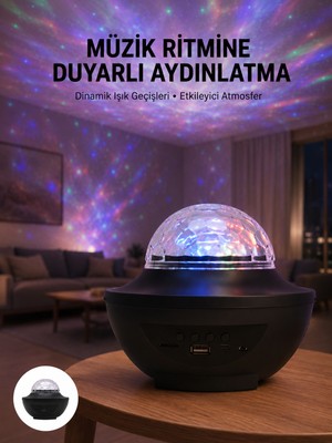 Tech Butiq Çok Renkli Projektör Lamba Disko Topu Gece Lambası Kablosuz