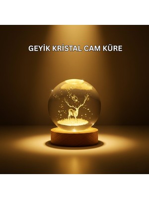 ALK USB Bağlantılı Geyik Temalı Kristal Küre Premium Masa Gece Lambası