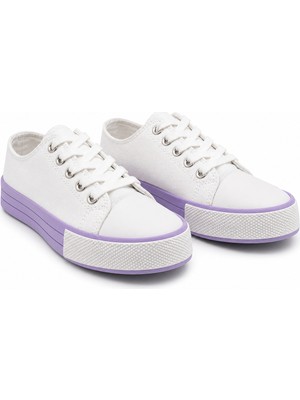 Rexba Unisex Beyaz Lila Tabanlı Sneaker Spor Ayakkabı Günlük Bağcıklı Kanvas Ayakkabı Rahat Casual Yürüyüş Ayakkabısı