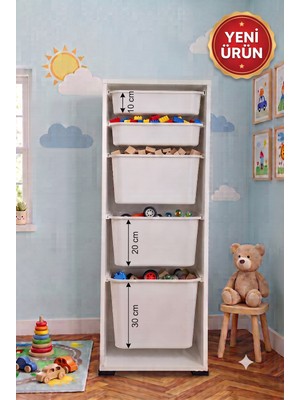 Decosense 1 Adet Ultra Büyük 2 Adet Büyük 2 Adet Orta Boy Çekmeceli 123 cm Beyaz Çocuk Odası Oyuncak Dolabı ve Çok Amaçlı Saklama Ünitesi - Depolayıcı Düzenleyici Organizer