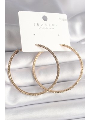 Pirinç Gold Renk Zirkon Taşlı Halka Model Kadın Küpe 5886