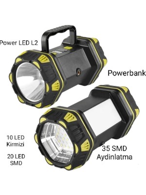 Mudanis F-262 Yeni Güçlü Çift Taraflı Taşınabilir Spot ve Işıldak USB Powerbank Şarjlı Fener