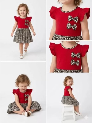 Diji Baby 1/4 Yaş Çift Fiyonklu Leopar Baskılı Çocuk Elbisesi