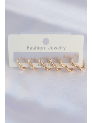 ALK Pirinç Gold Renk Kalp Model Küpe Seti 5886
