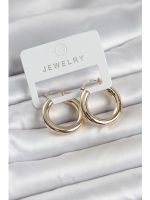 Gold Renk Pirinç Halka 25 mm Kadın Küpe 5886