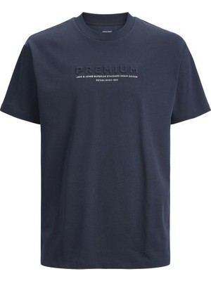 Jack & Jones Bisiklet Yaka Düz Lacivert Erkek T-Shirt Jprblulogo Ss Tee Crewneck