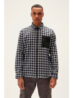 Bad Bear Liam Shirt Lacivert Kareli Fermuarlı Erkek Gömlek