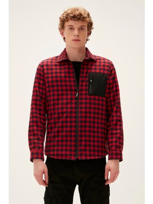 Bad Bear Liam Shirt Crimson Red Kırmızı Kareli Fermuarlı Erkek Gömlek