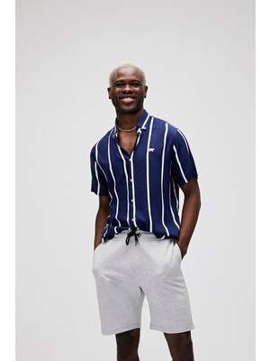 Bad Bear Sergio Shirt Lacivert Kısa Kollu Çizgili Erkek Gömlek