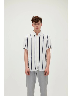 Bad Bear Sergio Shirt Off-White Beyaz Kısa Kollu Çizgili Erkek Gömlek