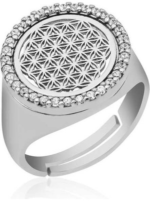 Inure Jewelry Gümüş Oval Yaşam Çiçeği Yüzük